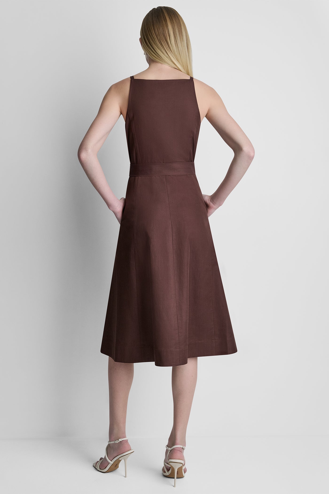 COTTON-BLEND SLEEVELESS MIDI FIT & FLARE DRESS