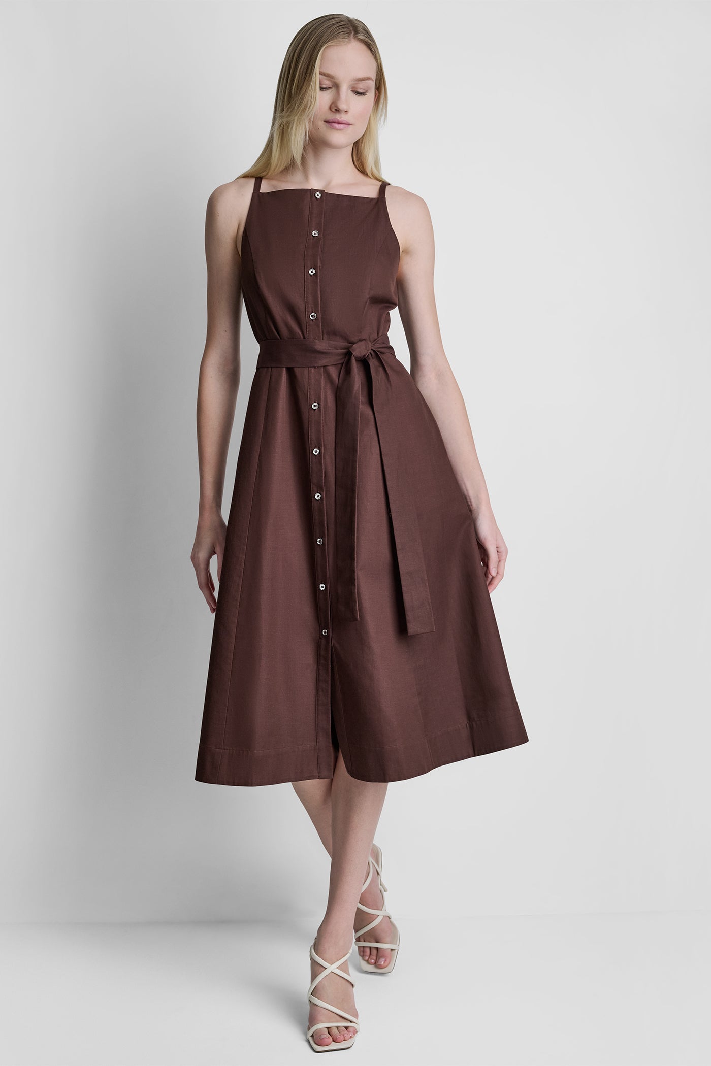 COTTON-BLEND SLEEVELESS MIDI FIT & FLARE DRESS