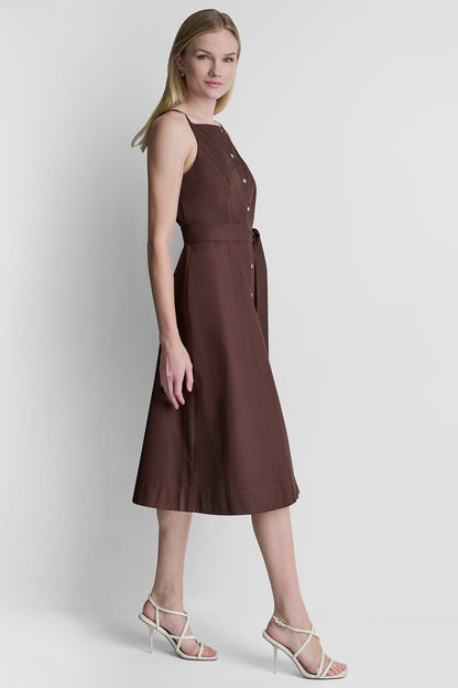 COTTON-BLEND SLEEVELESS MIDI FIT & FLARE DRESS
