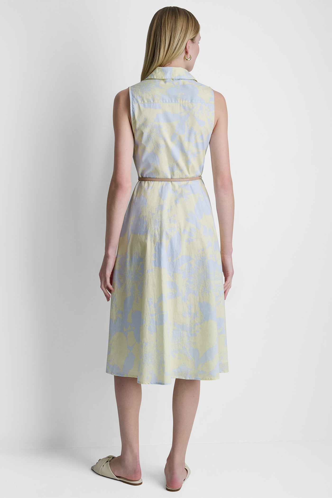 COTTON SLEEVELESS WRAP-EFFECT MIDI SHIRT DRESS