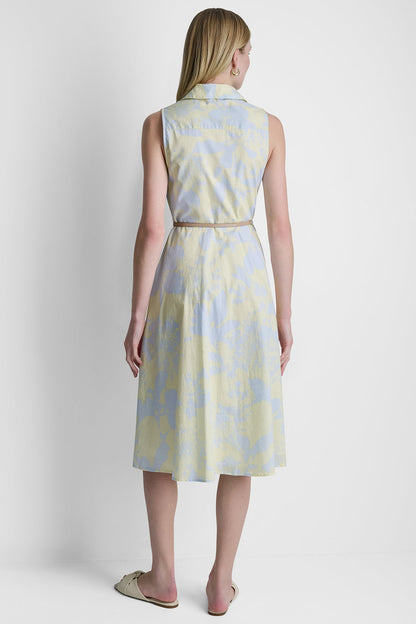 COTTON SLEEVELESS WRAP-EFFECT MIDI SHIRT DRESS