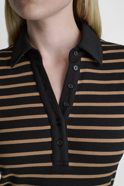 COTTON-BLEND SHORT SLEEVE STRIPE MINI POLO DRESS