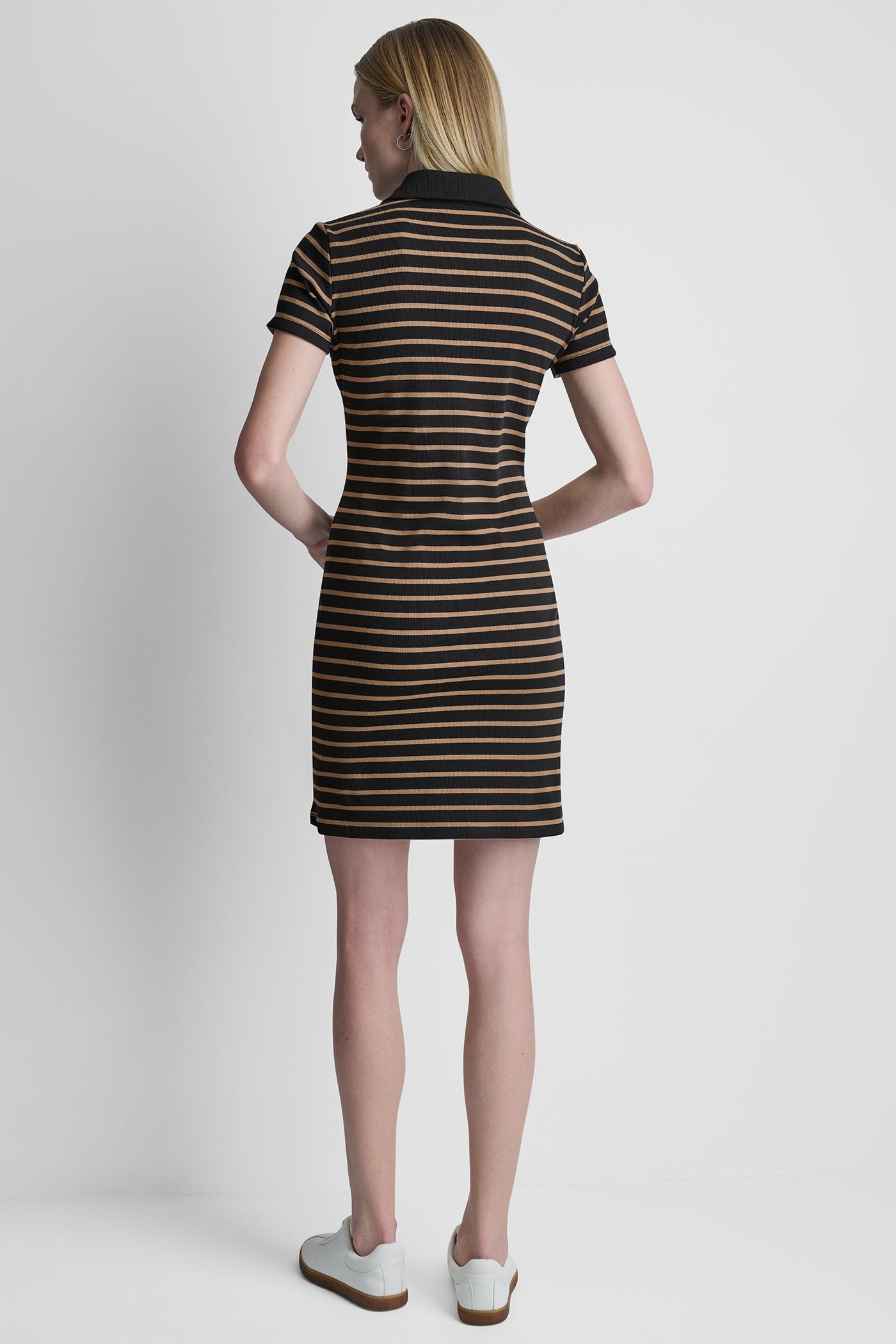 COTTON-BLEND SHORT SLEEVE STRIPE MINI POLO DRESS