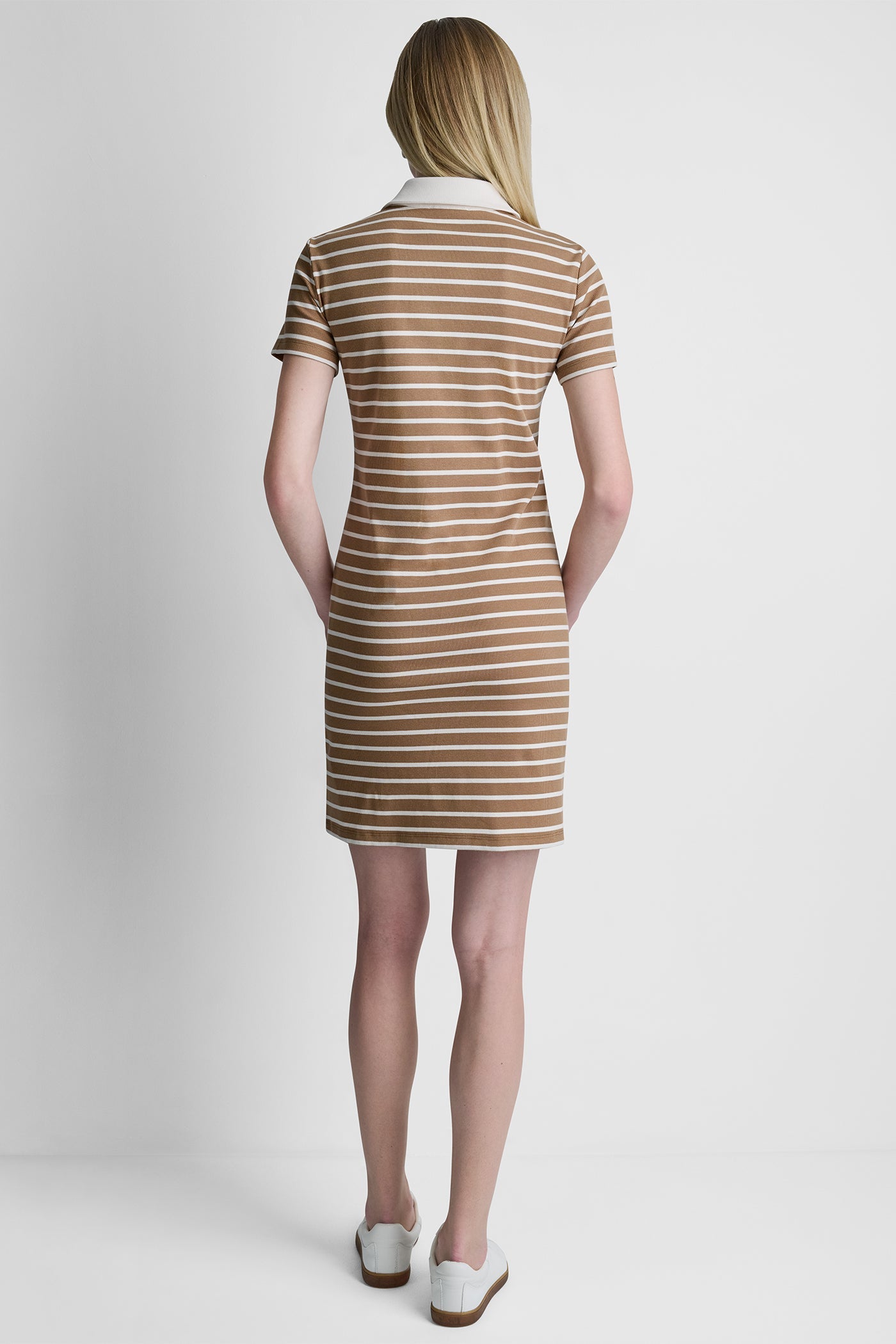 COTTON-BLEND SHORT SLEEVE STRIPE MINI POLO DRESS
