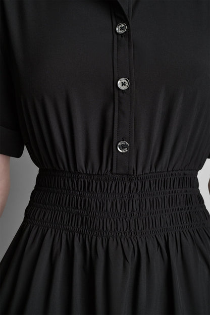SMOCKED WAIST MINI SHIRT DRESS