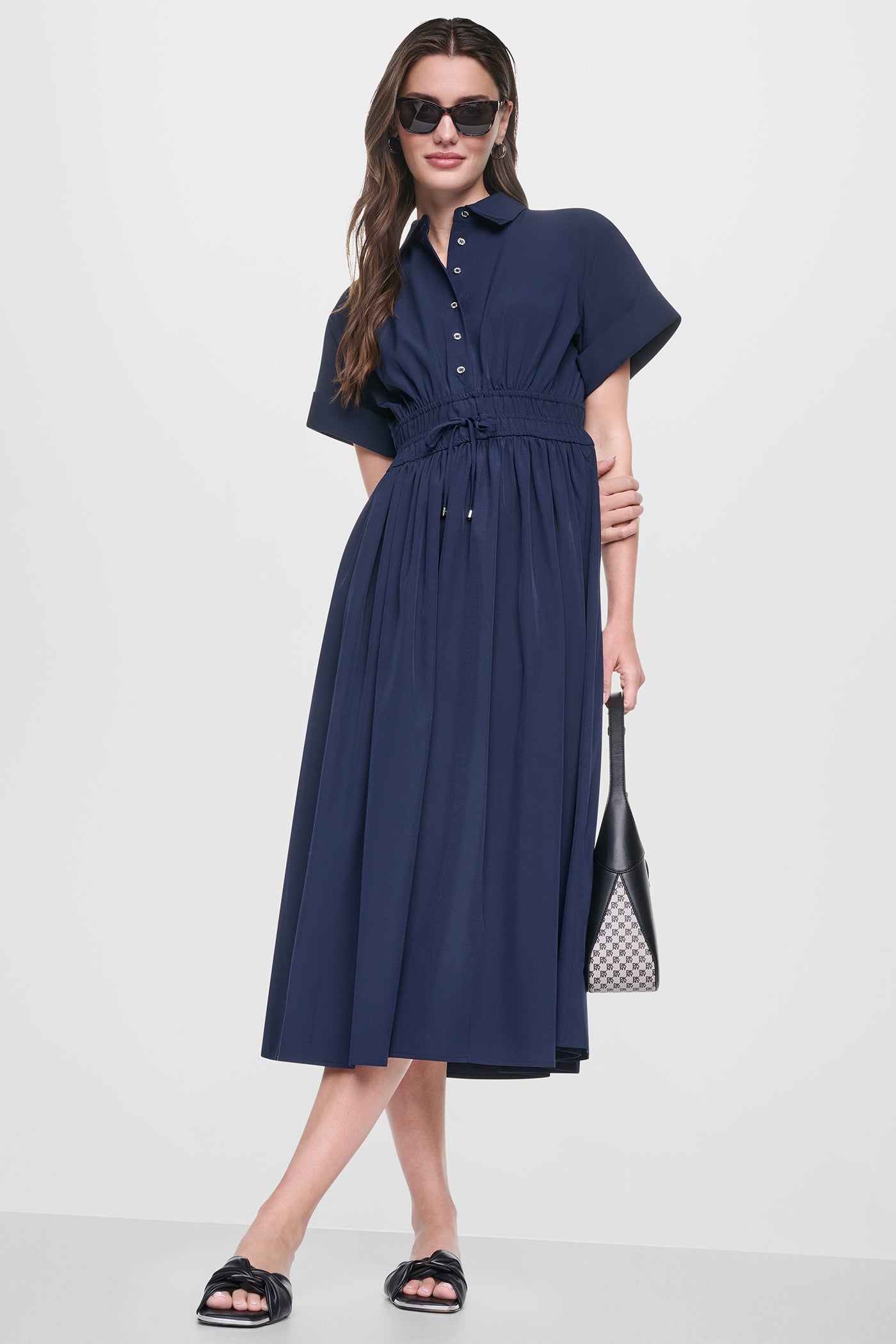 CAP SLEEVE MIDI COMMUTER SHIRT DRESS