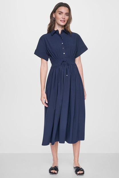 CAP SLEEVE MIDI COMMUTER SHIRT DRESS