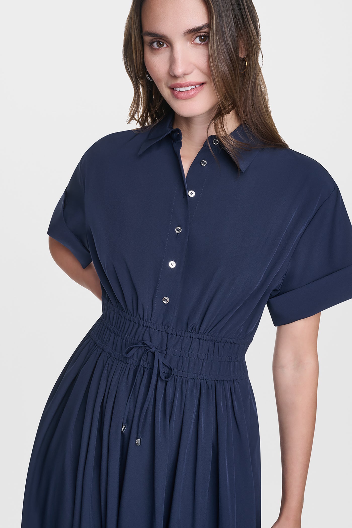 CAP SLEEVE MIDI COMMUTER SHIRT DRESS