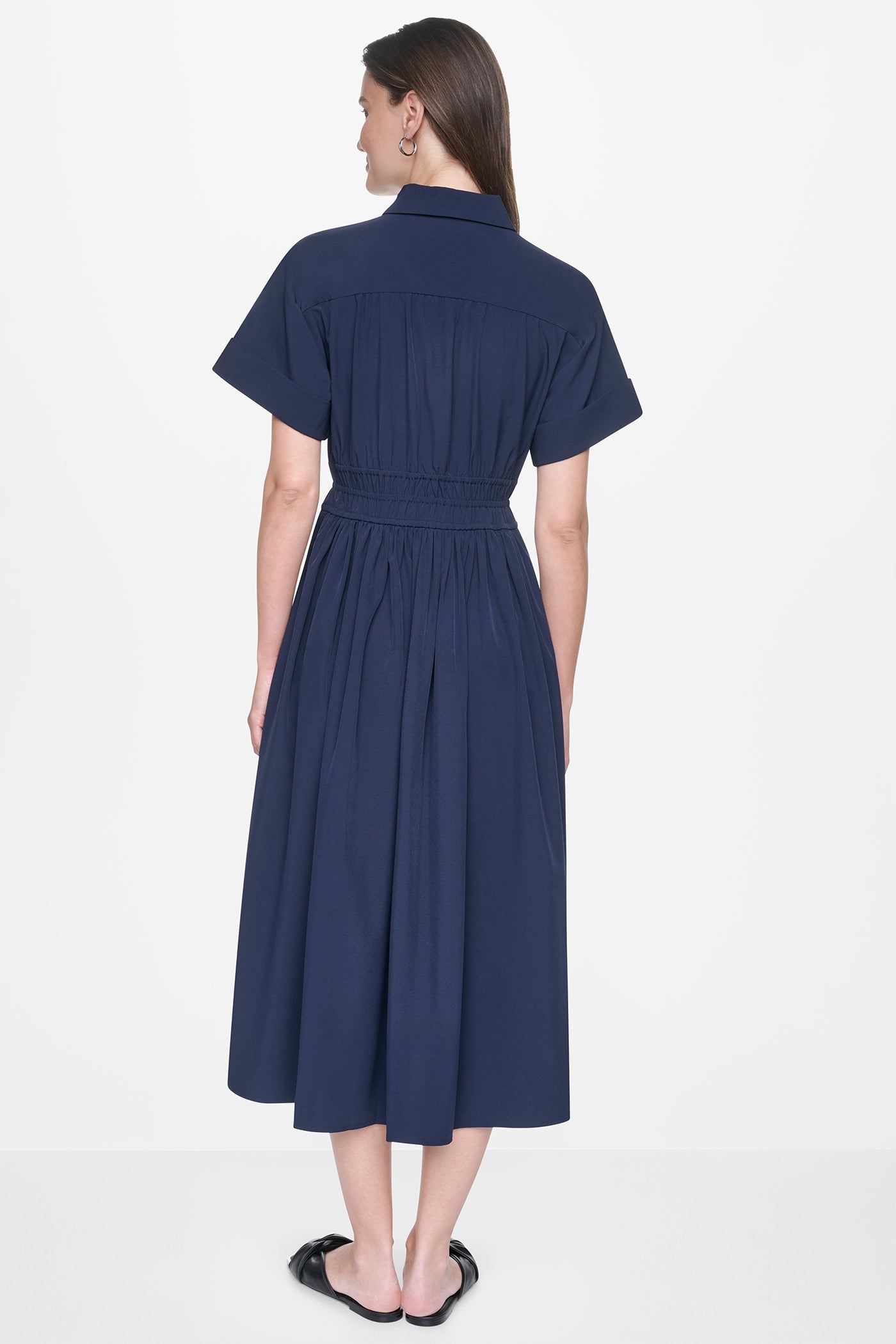 CAP SLEEVE MIDI COMMUTER SHIRT DRESS