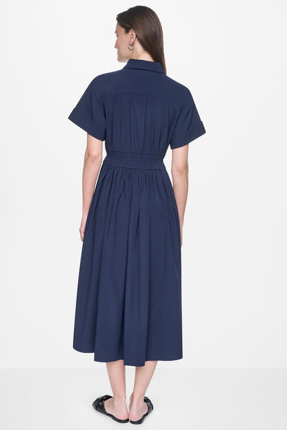 CAP SLEEVE MIDI COMMUTER SHIRT DRESS