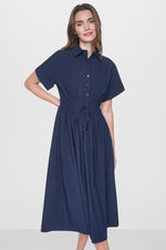 CAP SLEEVE MIDI COMMUTER SHIRT DRESS