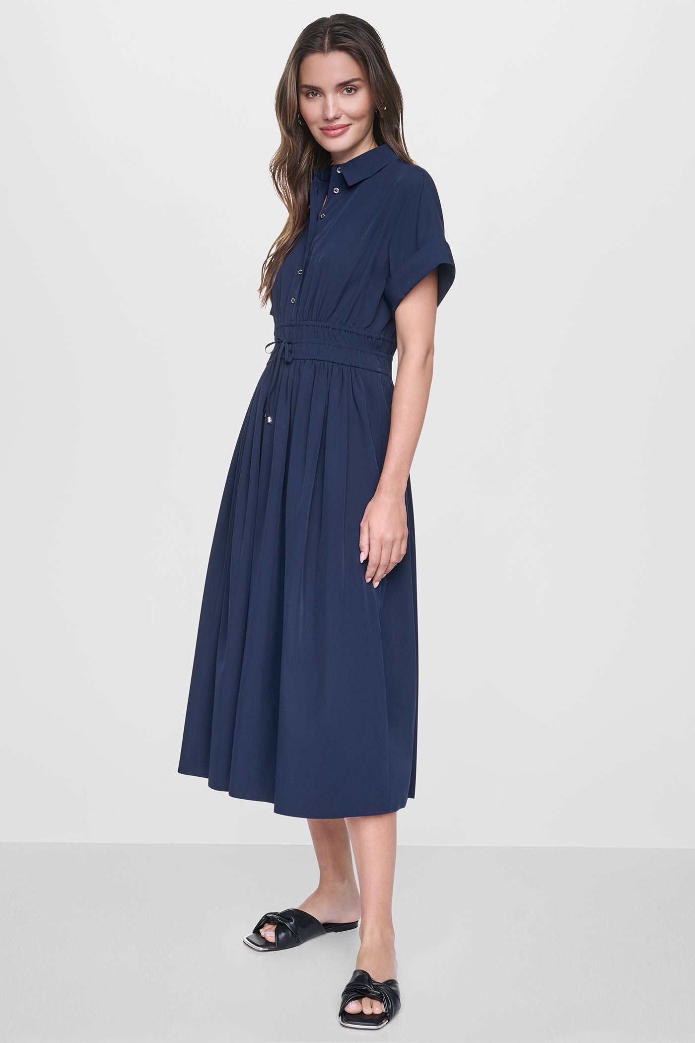 CAP SLEEVE MIDI COMMUTER SHIRT DRESS