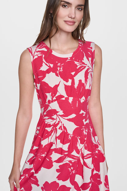 JEWEL NECK PRINTED MIDI DRESS