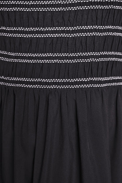 SLEEVELESS SMOCKED MIDI A-LINE DRESS