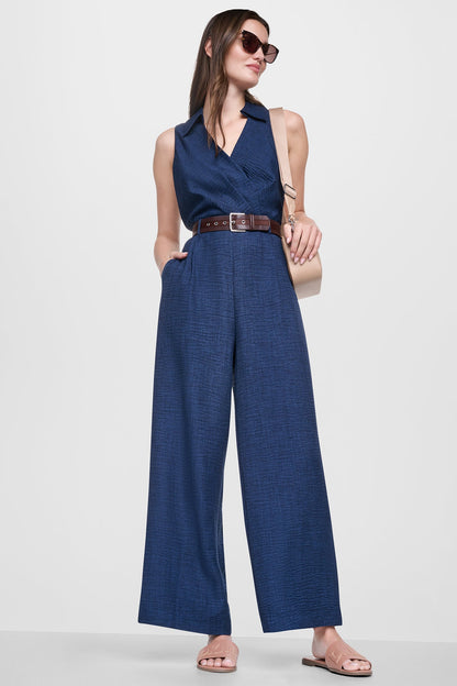 WRAP-EFFECT BELTED JUMPSUIT