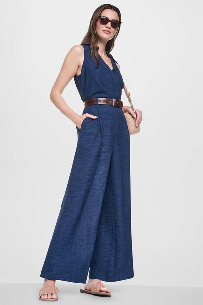 WRAP-EFFECT BELTED JUMPSUIT