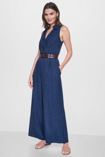 WRAP-EFFECT BELTED JUMPSUIT