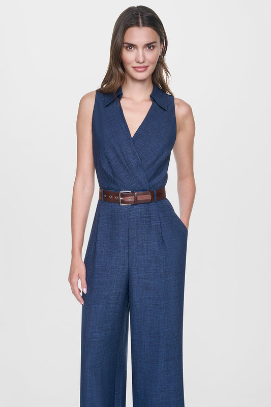 WRAP-EFFECT BELTED JUMPSUIT