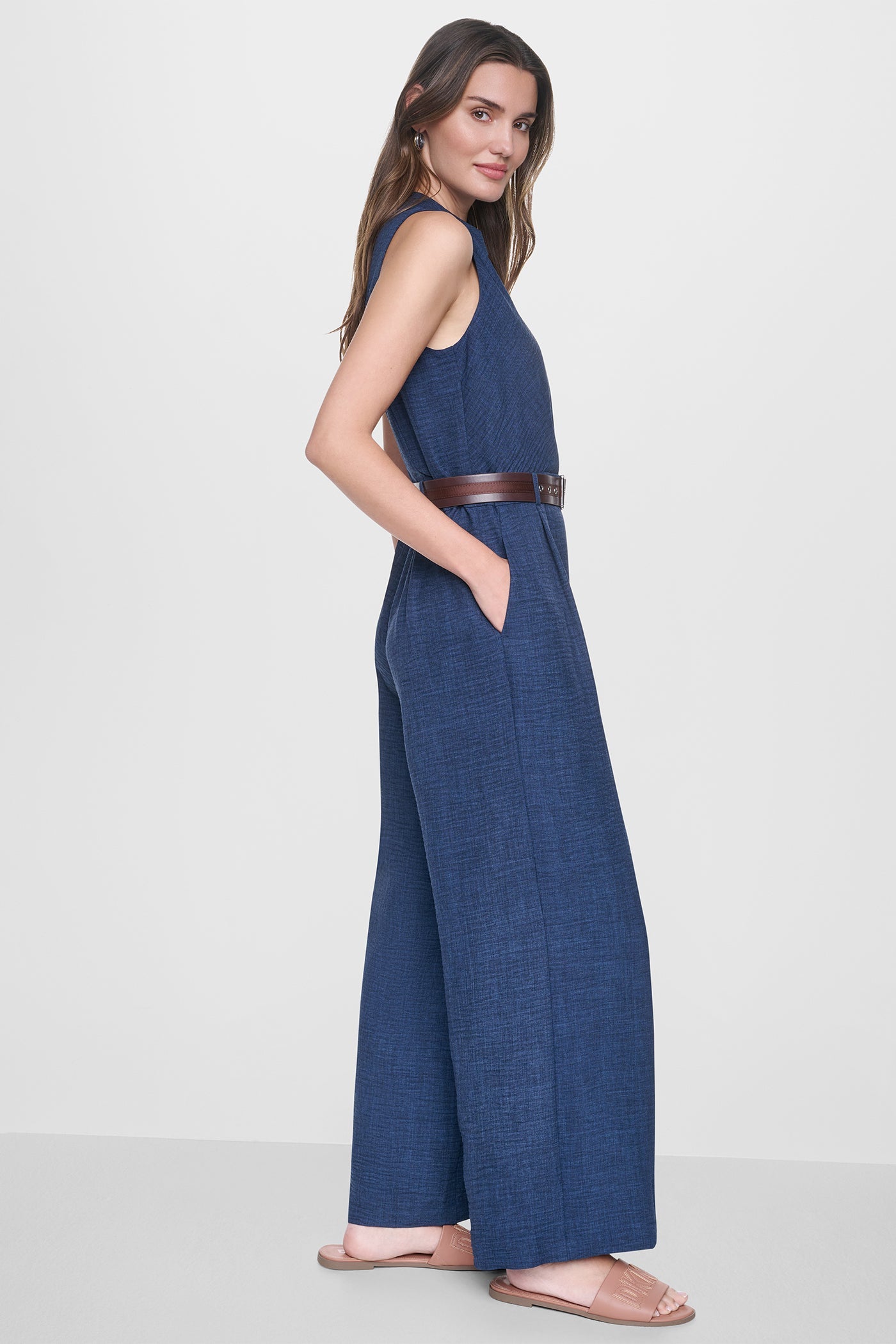 WRAP-EFFECT BELTED JUMPSUIT