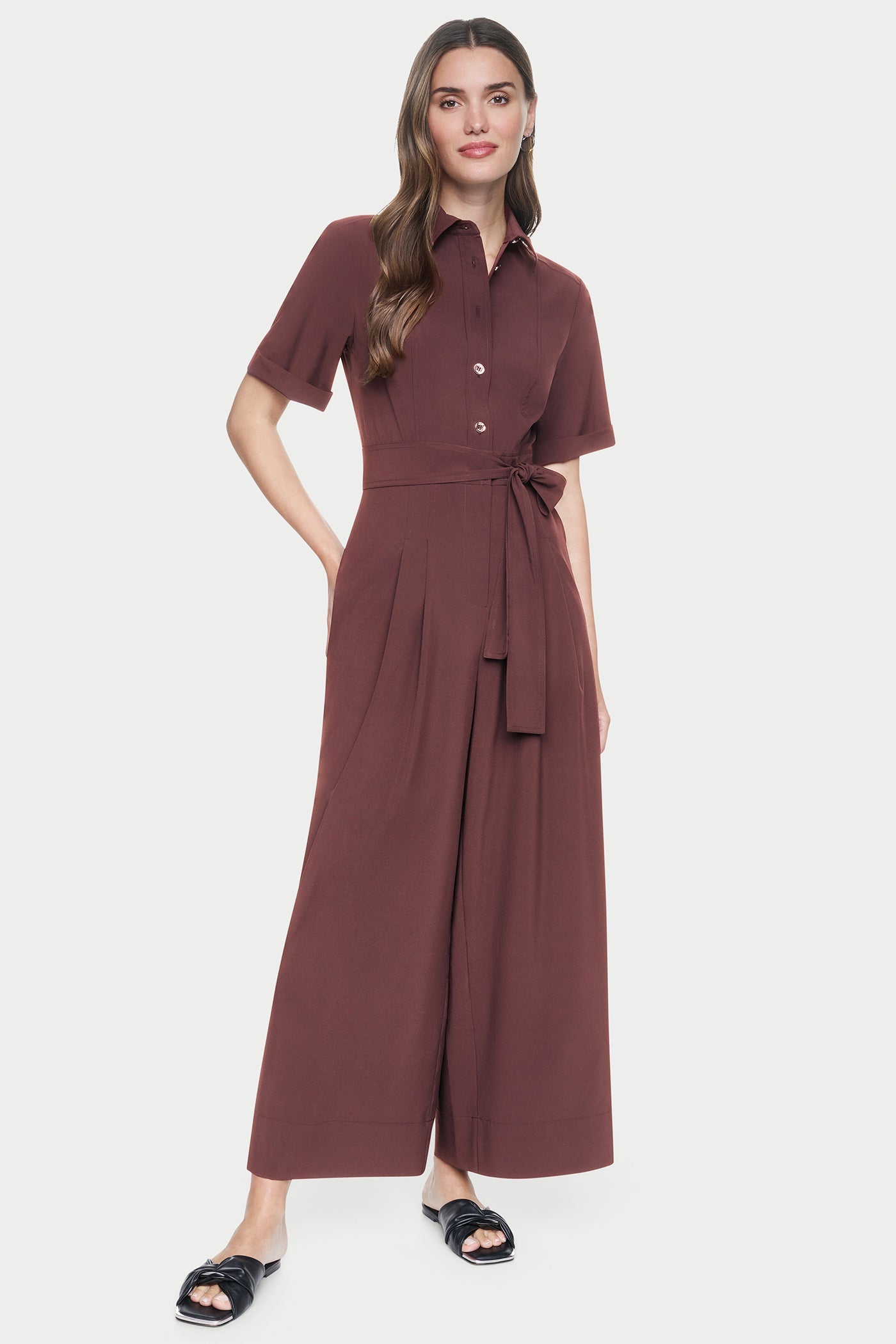 SHORT SLEEVE WIDE-LEG JUMPSUIT