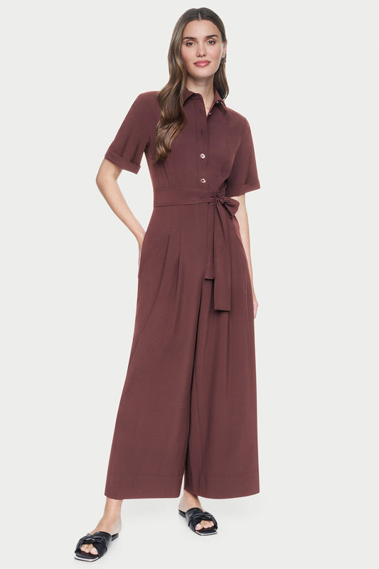 SHORT SLEEVE WIDE-LEG JUMPSUIT