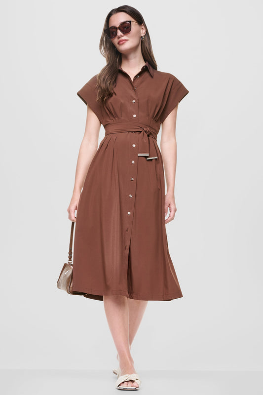 CAP SLEEVE MIDI SHIRT DRESS