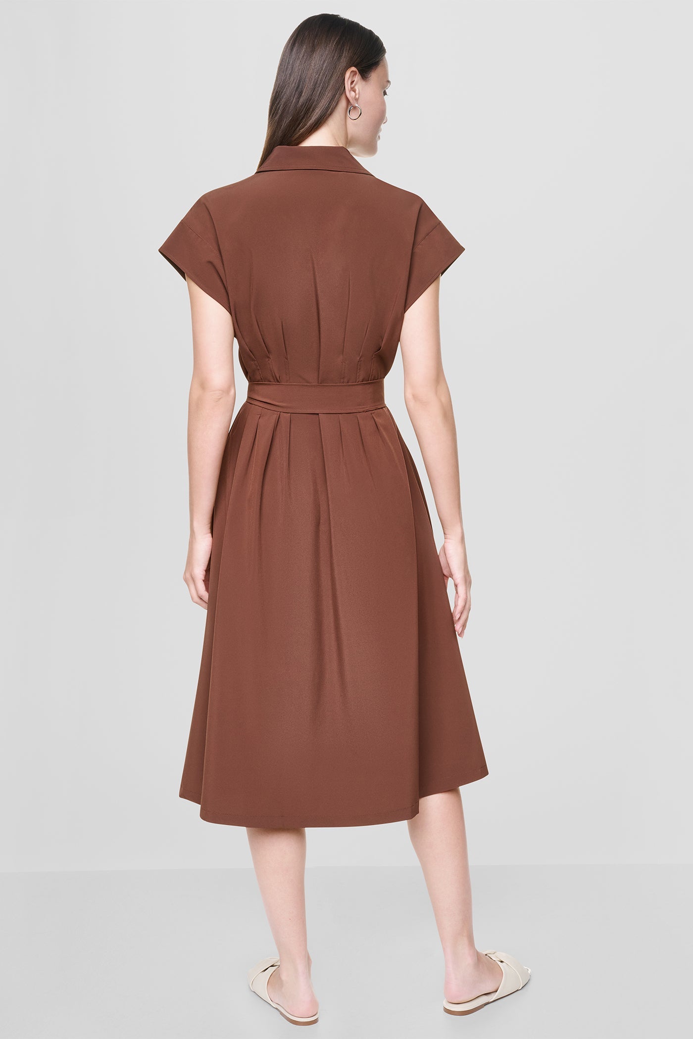 CAP SLEEVE MIDI SHIRT DRESS