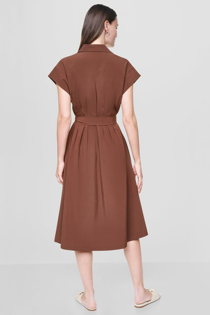 CAP SLEEVE MIDI SHIRT DRESS
