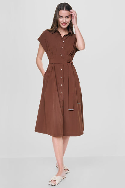 CAP SLEEVE MIDI SHIRT DRESS