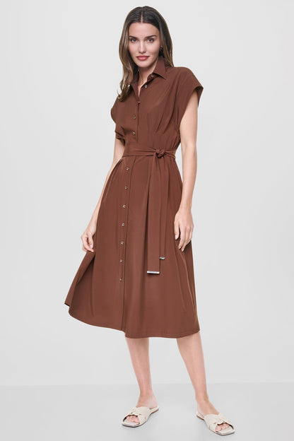 CAP SLEEVE MIDI SHIRT DRESS