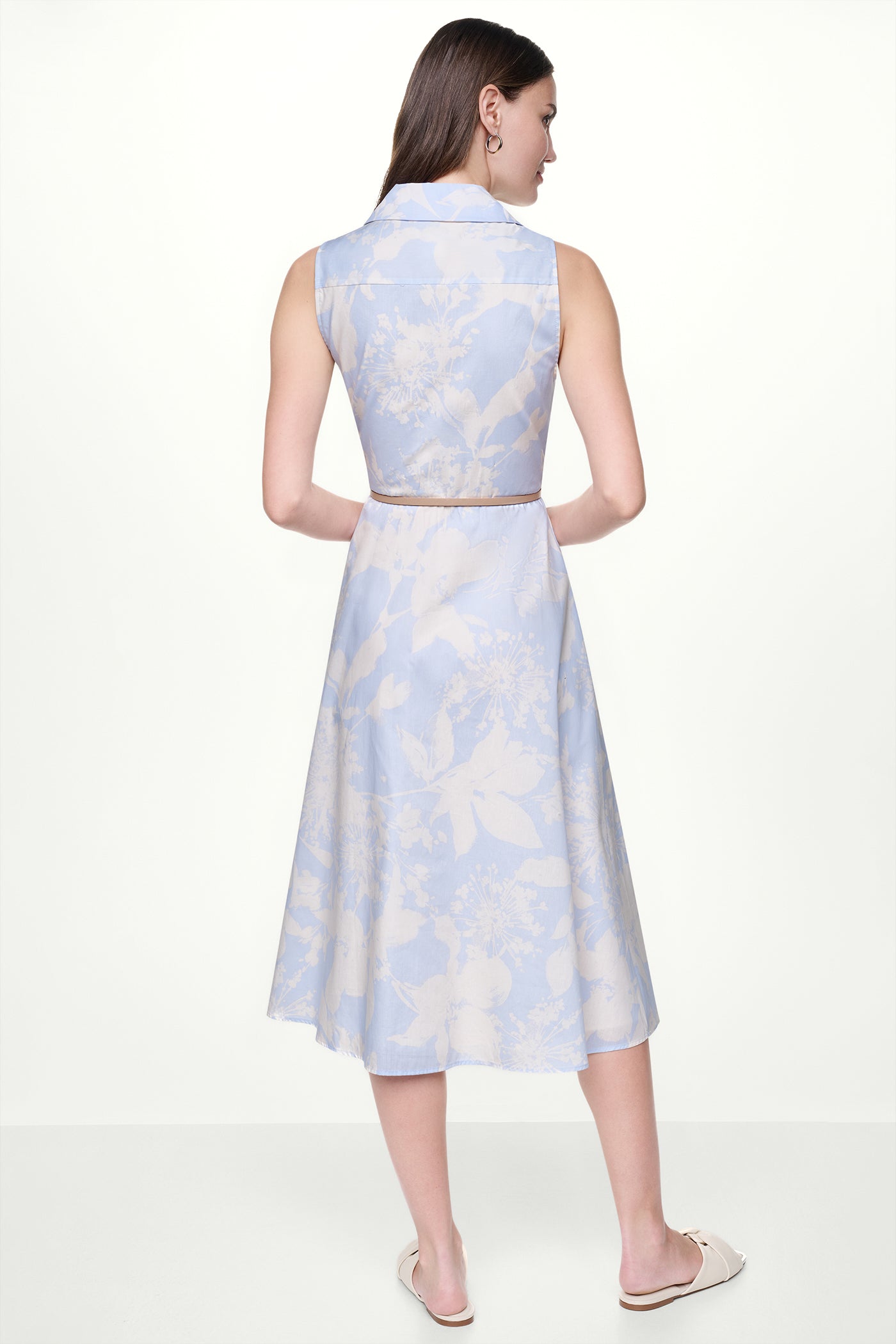 COTTON SLEEVELESS WRAP-EFFECT MIDI SHIRT DRESS