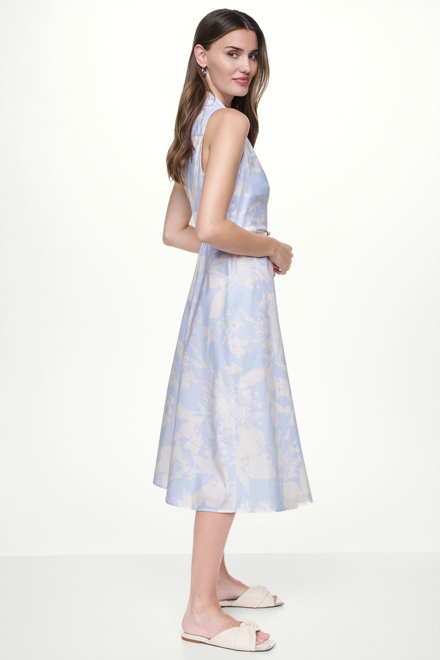 COTTON SLEEVELESS WRAP-EFFECT MIDI SHIRT DRESS
