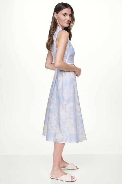 COTTON SLEEVELESS WRAP-EFFECT MIDI SHIRT DRESS