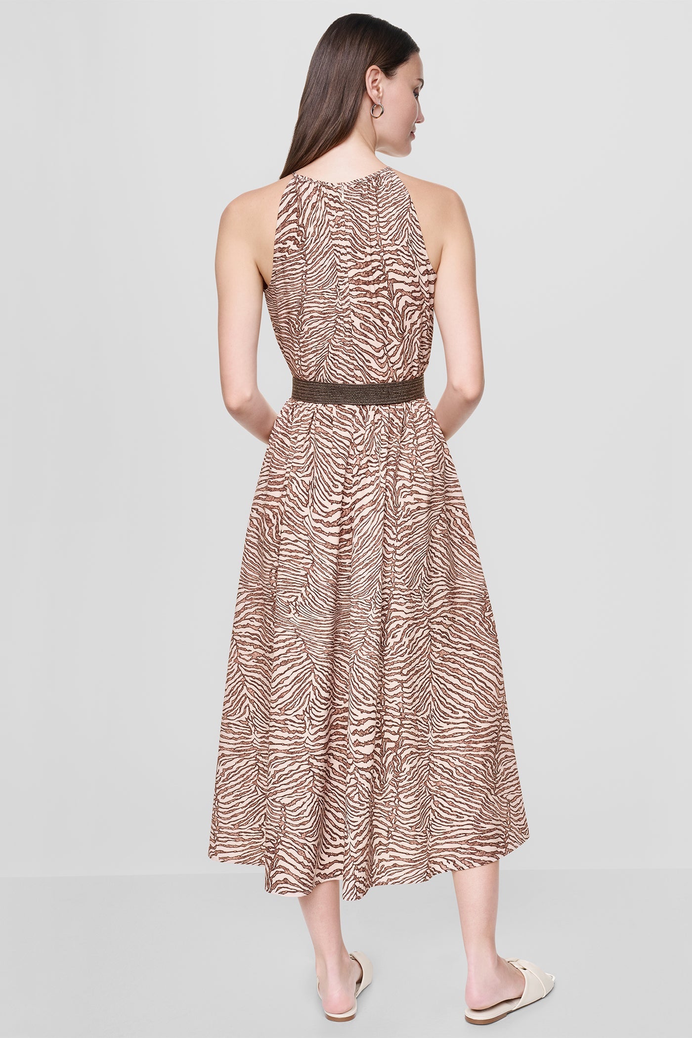 SLEEVELESS DROP-WAIST FIT & FLARE MIDI DRESS