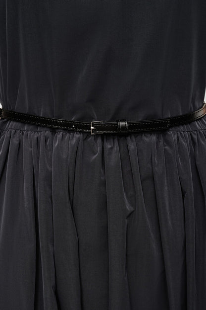 SLEEVELESS GATHERED MIDI A-LINE DRESS