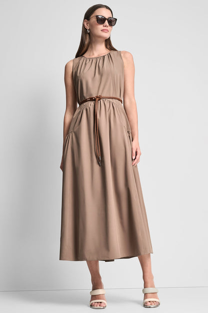 SLEEVELESS DROP-WAIST MIDI DRESS