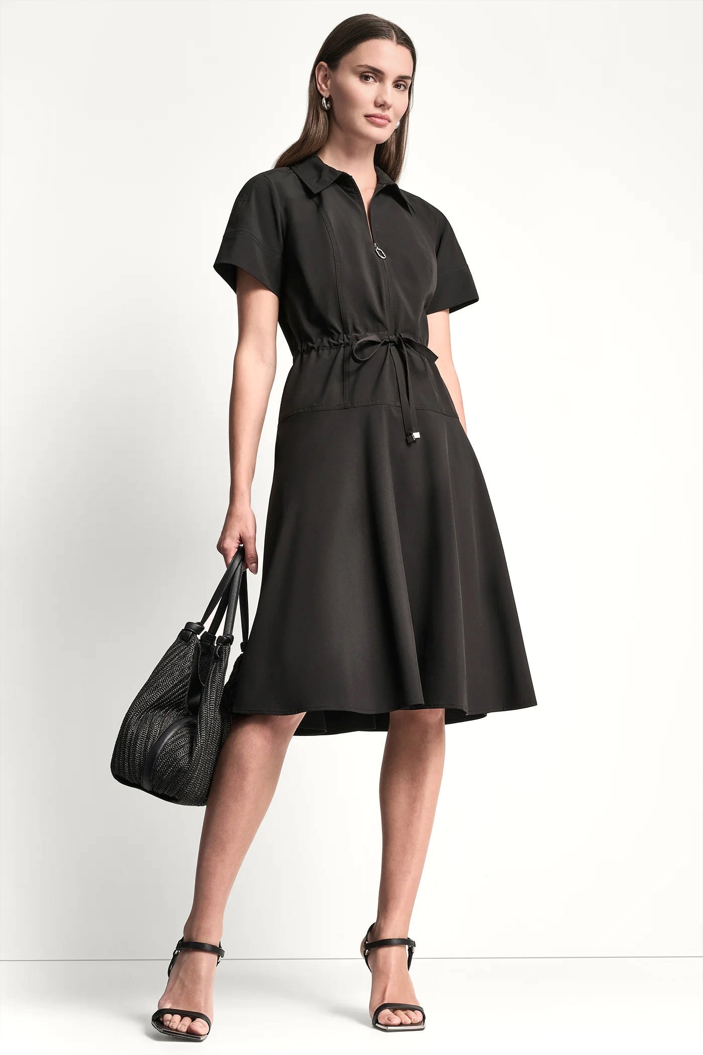 SHORT-SLEEVE FIT & FLARE MIDI SHIRT DRESS