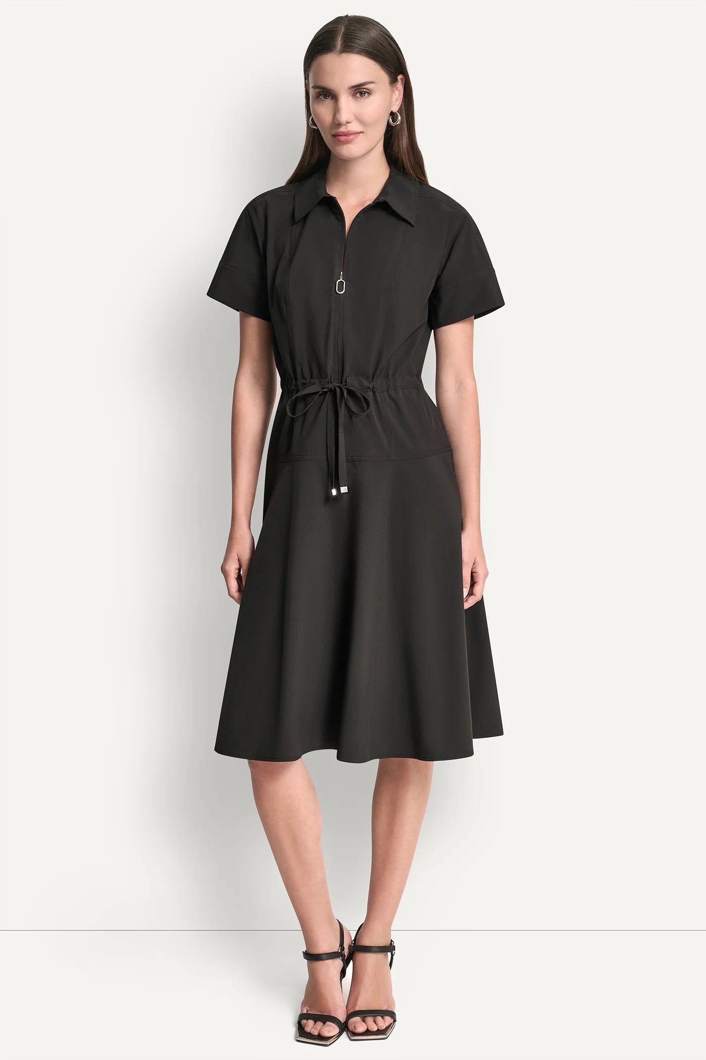 SHORT-SLEEVE FIT & FLARE MIDI SHIRT DRESS