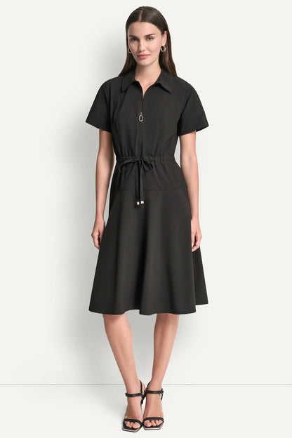 SHORT-SLEEVE FIT & FLARE MIDI SHIRT DRESS