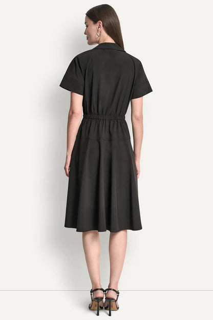 SHORT-SLEEVE FIT & FLARE MIDI SHIRT DRESS