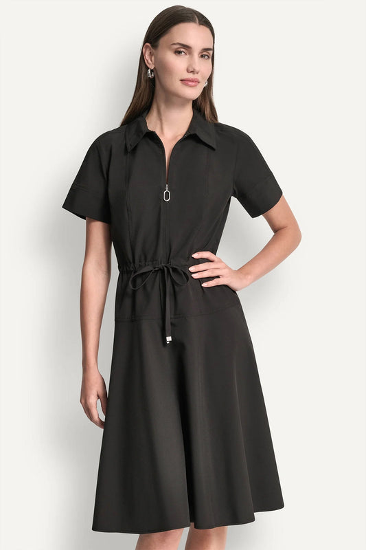 SHORT-SLEEVE FIT & FLARE MIDI SHIRT DRESS