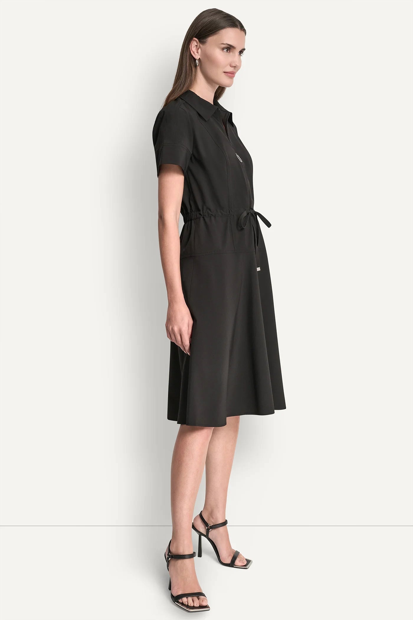 SHORT-SLEEVE FIT & FLARE MIDI SHIRT DRESS
