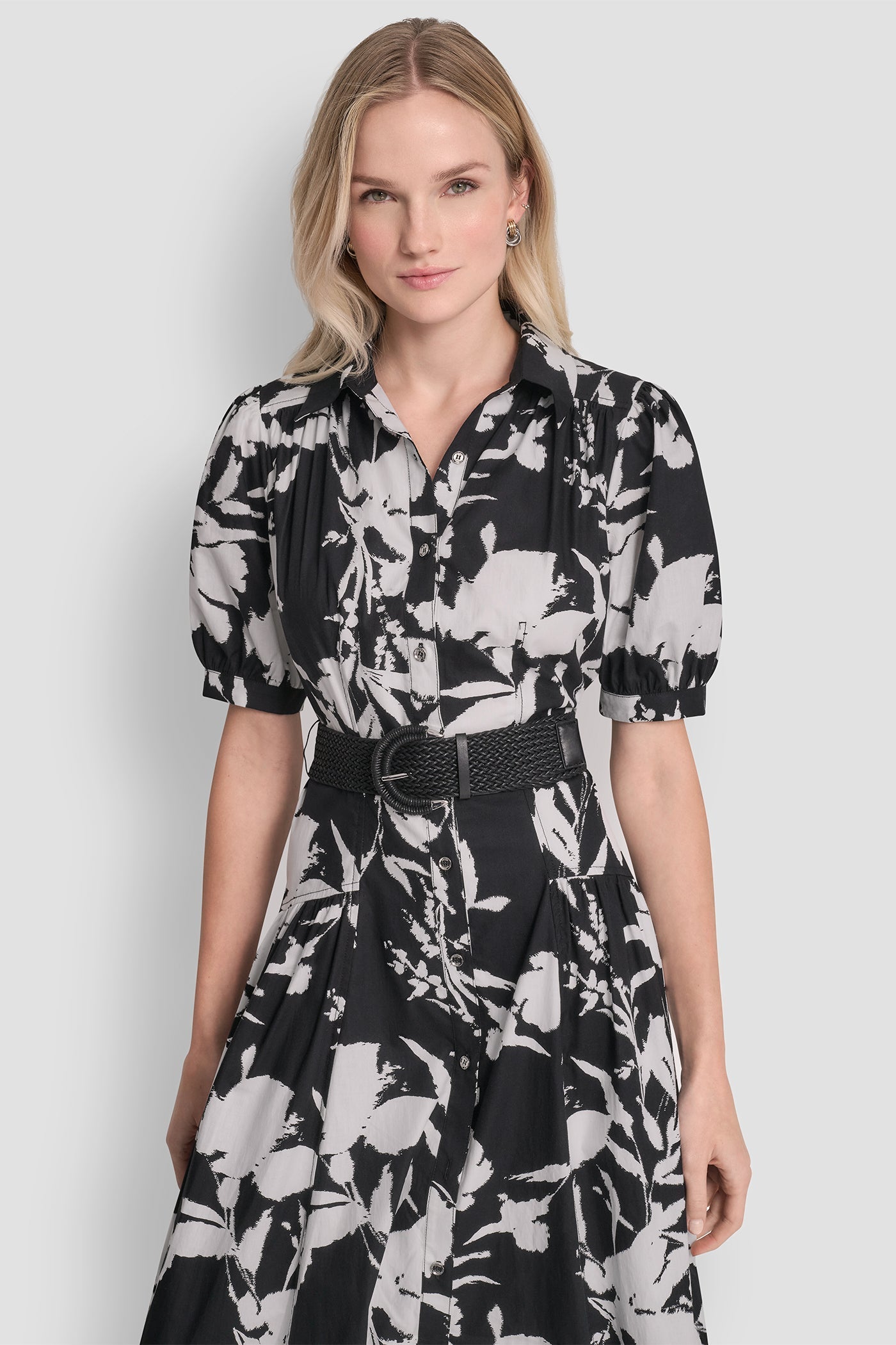 COTTON-POPLIN DROP-WAIST MIDI SHIRT DRESS