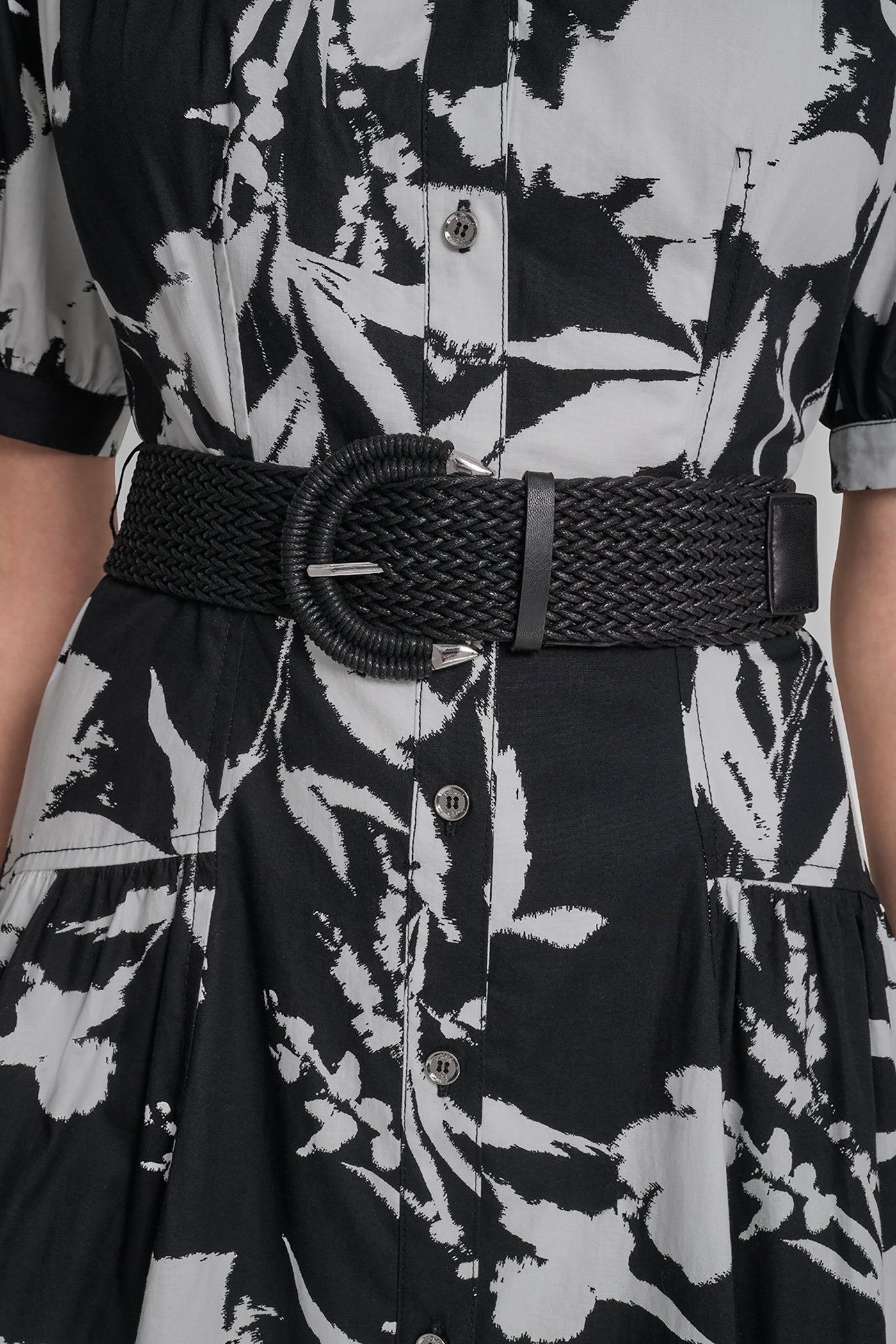 COTTON-POPLIN DROP-WAIST MIDI SHIRT DRESS