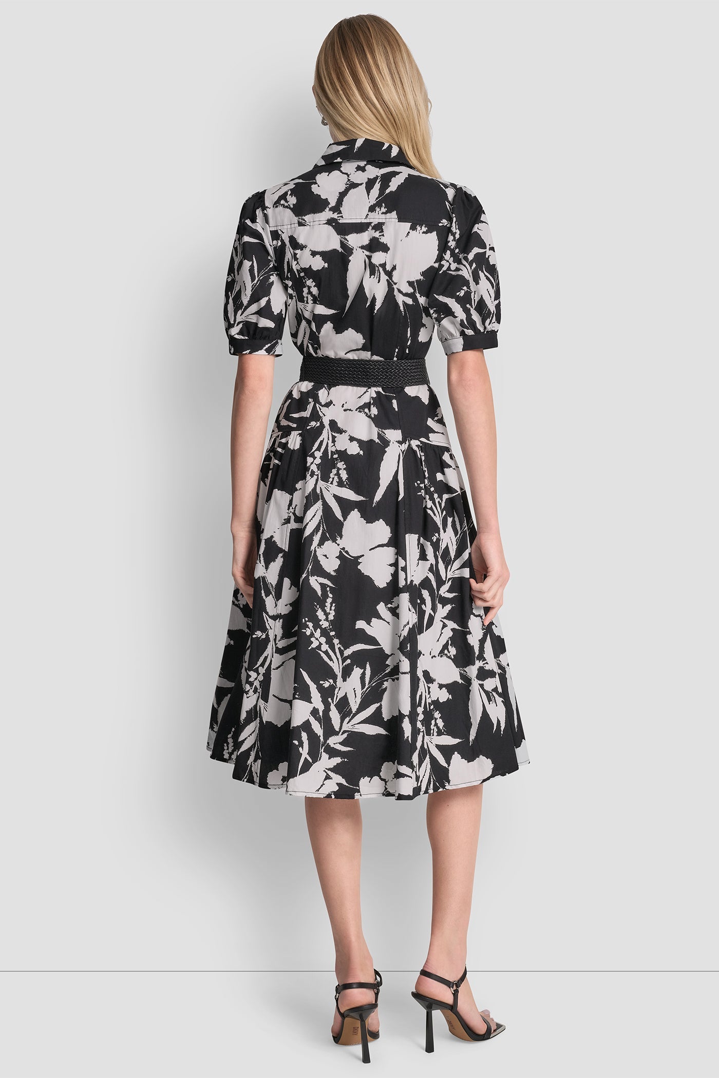 COTTON-POPLIN DROP-WAIST MIDI SHIRT DRESS