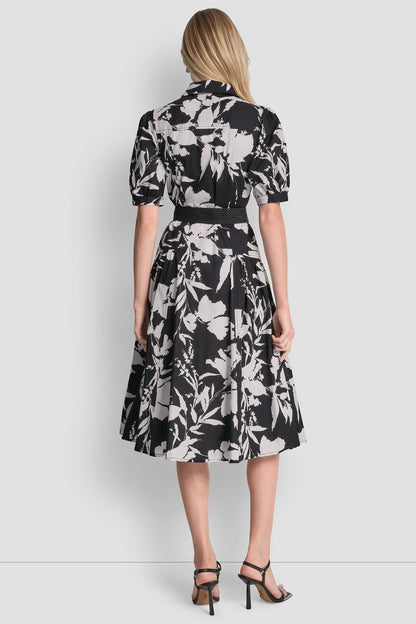 COTTON-POPLIN DROP-WAIST MIDI SHIRT DRESS