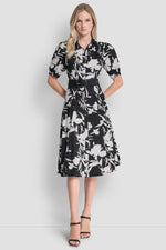 COTTON-POPLIN DROP-WAIST MIDI SHIRT DRESS