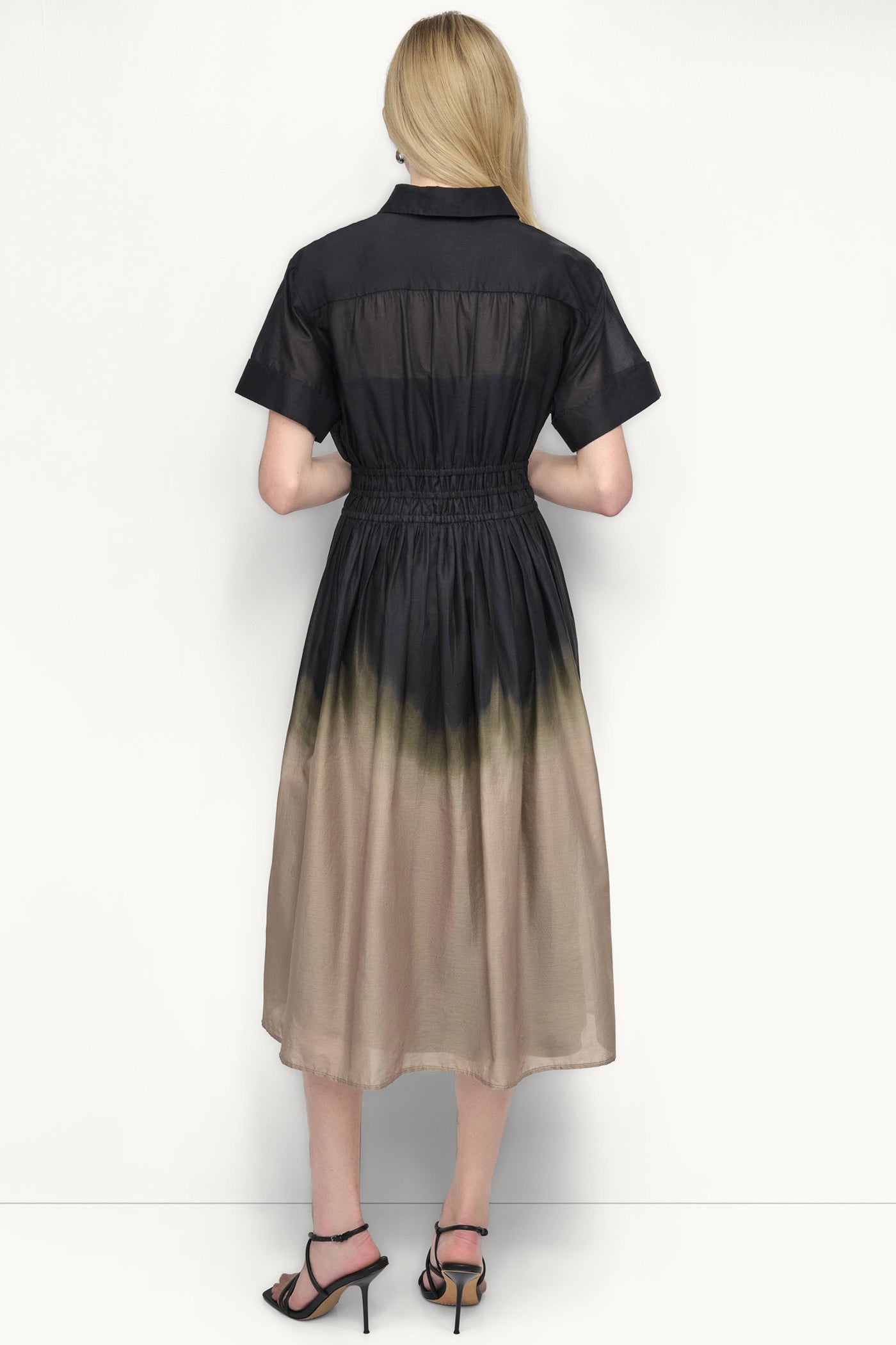 COTTON SHORT SLEEVE OMBRÉ MIDI SHIRT DRESS
