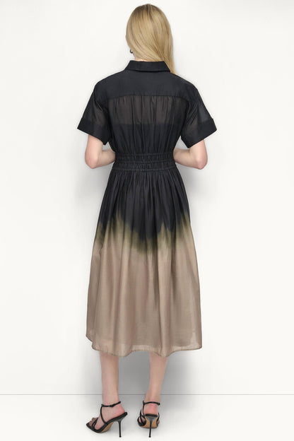 COTTON SHORT SLEEVE OMBRÉ MIDI SHIRT DRESS