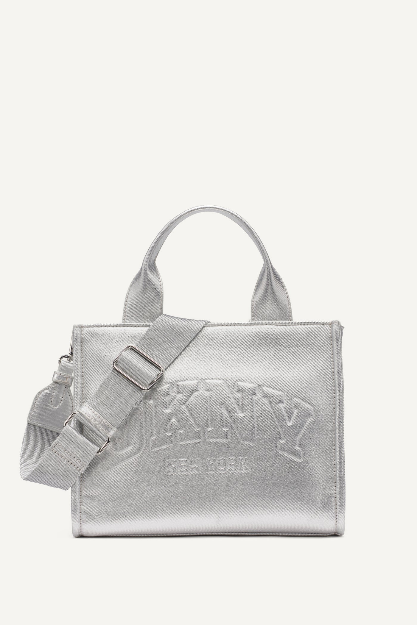 HADLEE SMALL METALLIC LOGO-EMBOSSED TOTE